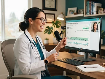 Board-certified clinician meeting a patient by secure video