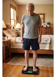 Patient measuring weight at home
