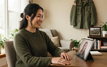 Veteran speaking with a mental health provider by video