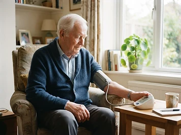 Older Medicare-age patient during a virtual health review visit