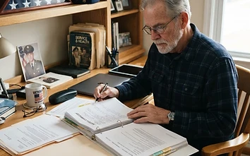 Organized medical records and health history documents on a desk