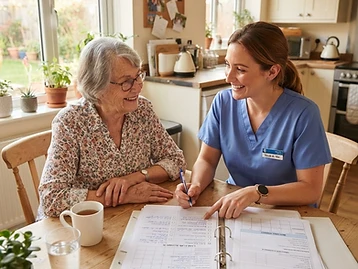Healthcare professional meeting with an older patient at home