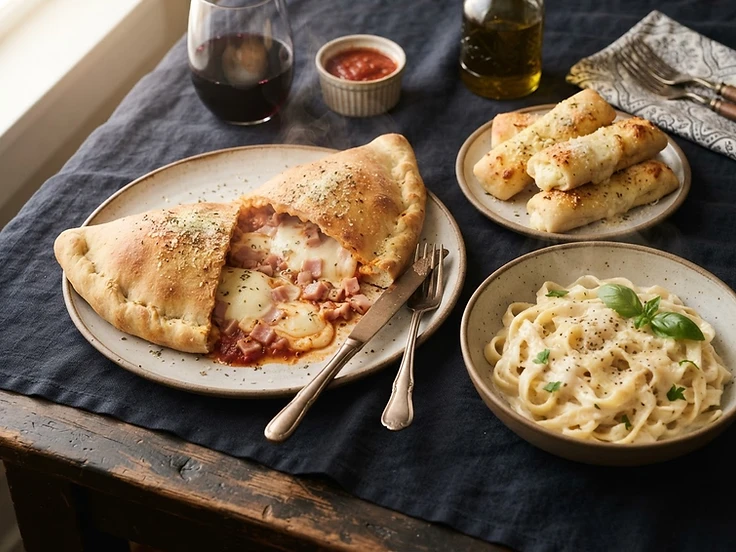 Calzone, pasta y palitroques con queso de El Puerto San Jorge