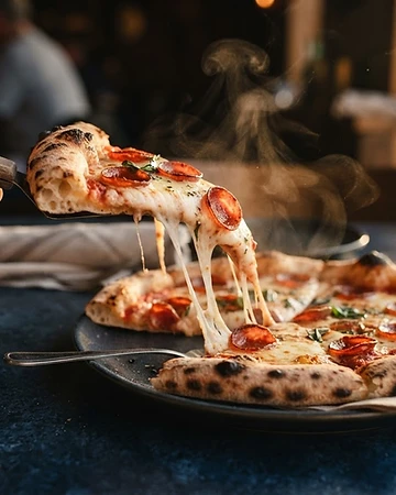 Porción de pizza pepperoni de El Puerto San Jorge con queso derretido