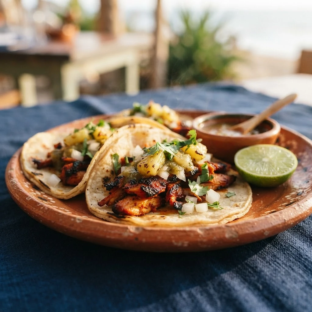 Tacos al pastor con piña y cilantro de El Puerto San Jorge