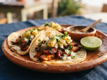 Tacos al pastor con piña y cilantro de El Puerto San Jorge