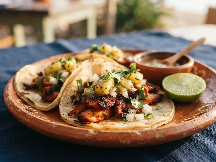 Tacos al pastor con piña y cilantro de El Puerto San Jorge