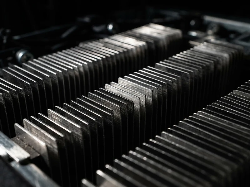 Macro view of server rack cooling fins