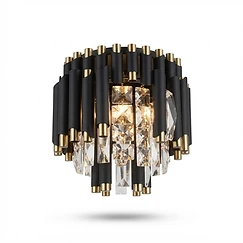 Modern Matte Black and Brass Crystal Flush Mount Light