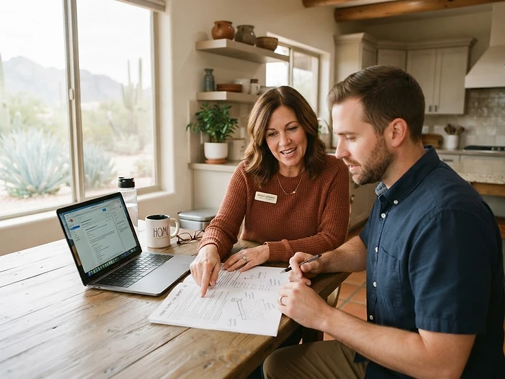 Arizona real estate agent reviewing an inspection report with a client