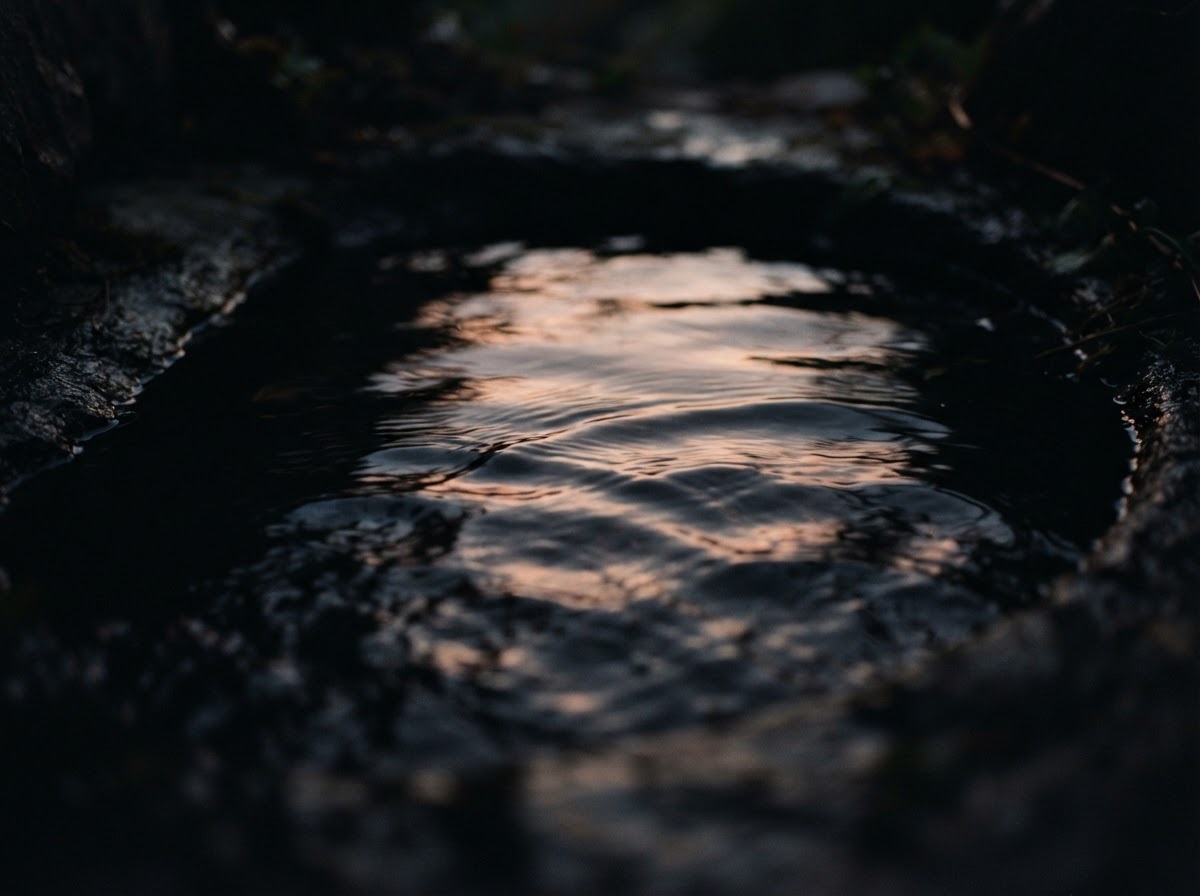 Soft ripples in a still pool of water catching warm light