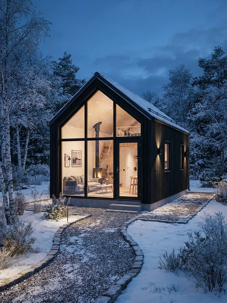 Attefallshus med svart träpanel