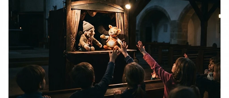 Mitmach-Puppentheater in der dunklen Taborkirche