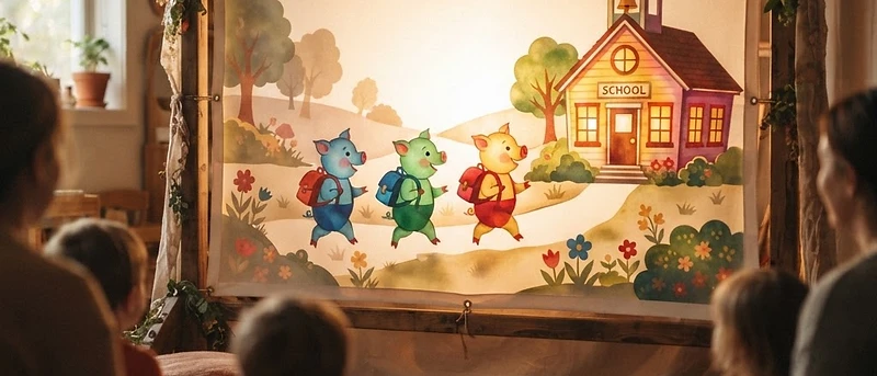 Die 3 kleinen Schweinchen gehen zur Schule