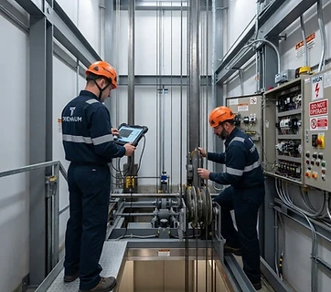 Elevator shaft maintenance by certified technicians