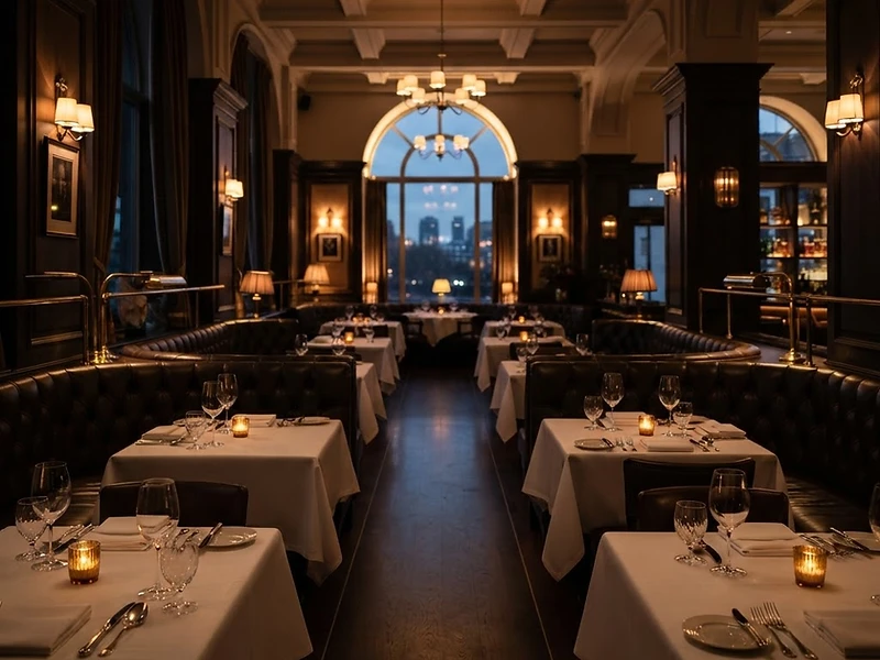 Upscale Phoenix Arizona restaurant interior with warm ambient lighting