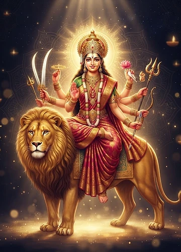 Maa Amba on Lion — Navratri Festival Artwork