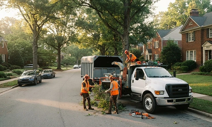 KSOR Tree Service crew truck at a Charlotte home