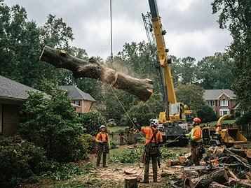 Crane-assisted tree removal in Charlotte NC
