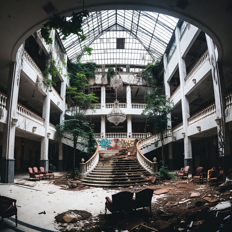 Überwuchertes verlassenes Grand Hotel
