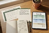 A personalized weekly learning plan with goals, notebook, and tablet on a desk