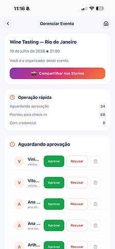 Gerenciamento do Wine Tasting — Rio de Janeiro com operação rápida e aprovações de convidados