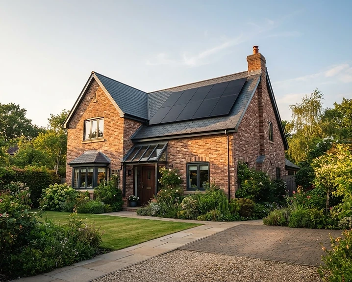 UK home with rooftop solar panels