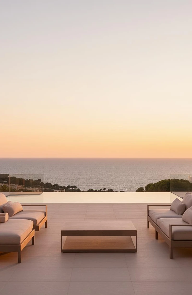 Luxury Barcelona property terrace at sunset