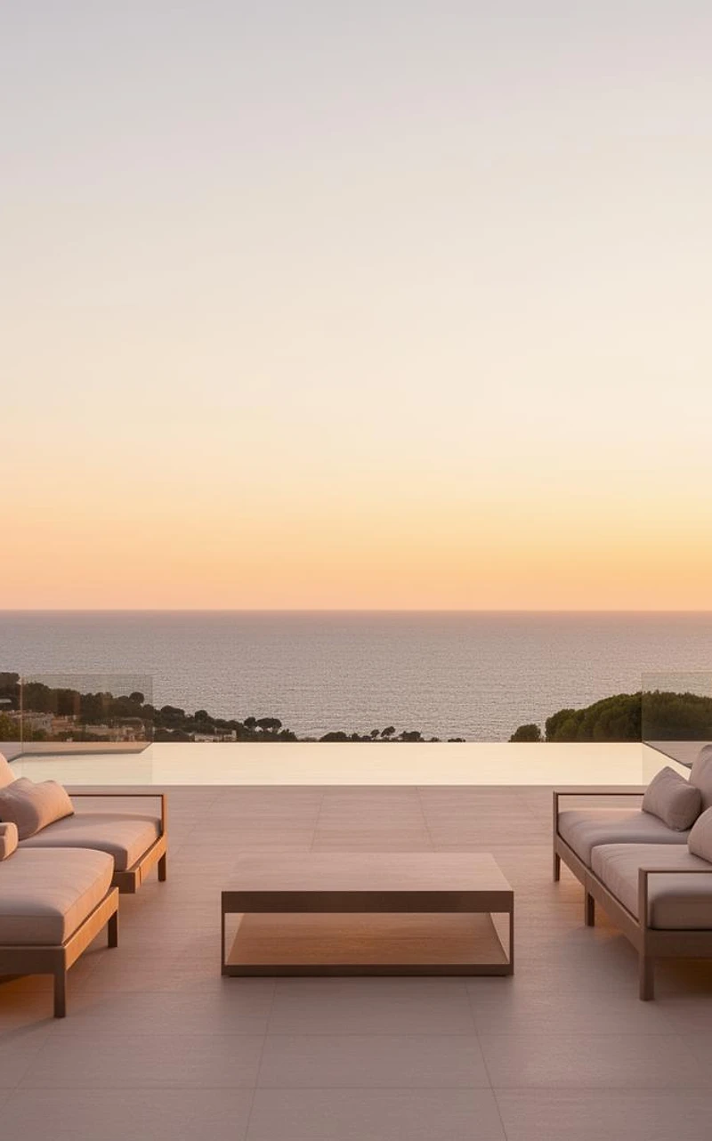 Luxury Barcelona property terrace at sunset