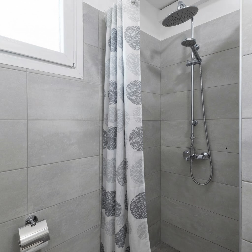 Walk-in shower with rainfall head