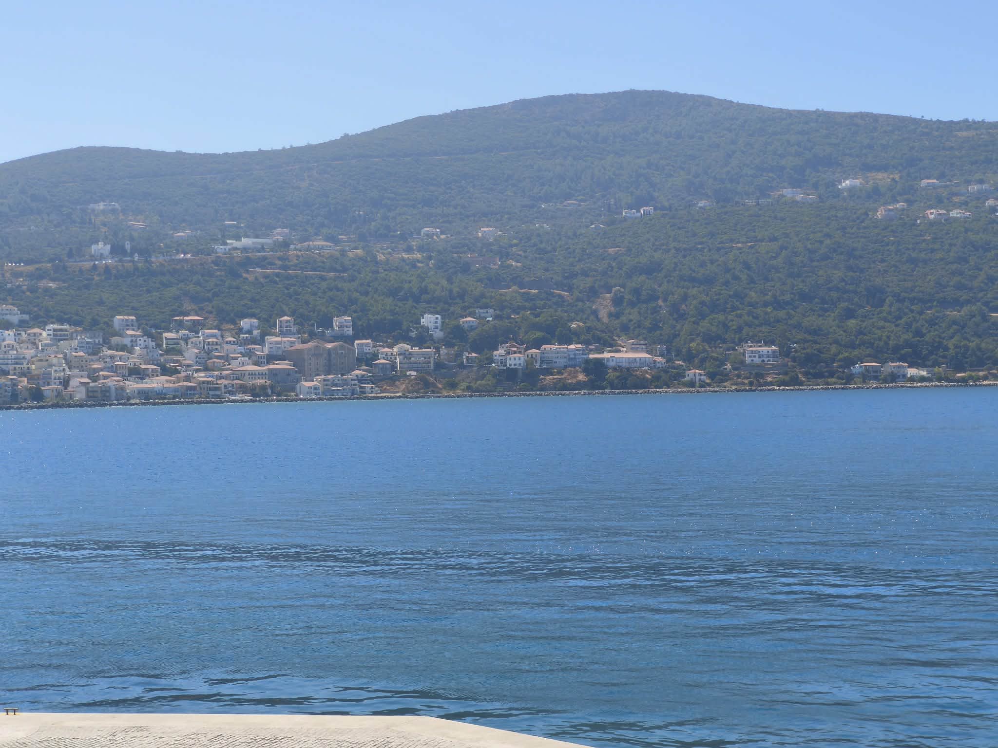 Coastal bay with hillside town