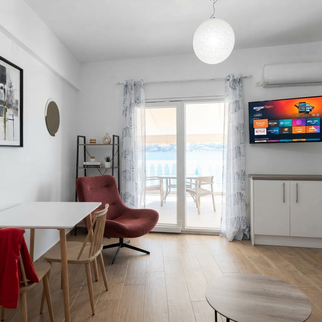 Living & dining area opening to the sea-view balcony