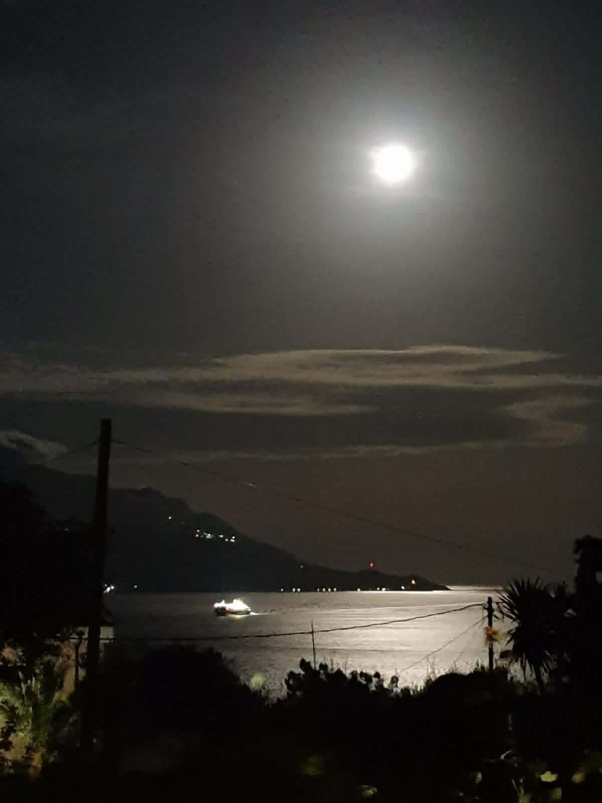 Moonlight over the sea from the terrace