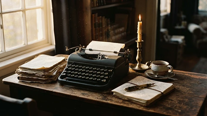 The author's desk at golden hour