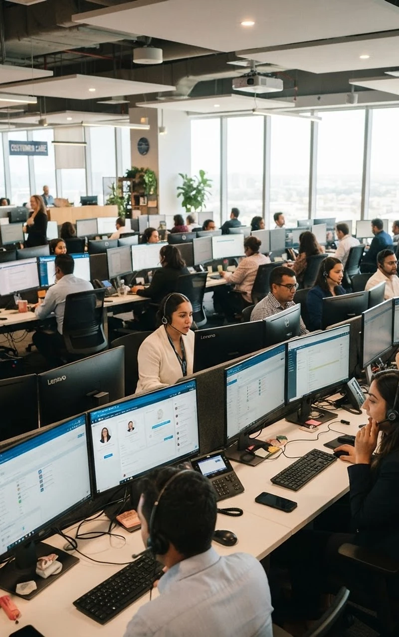 Customer support team working at a modern BPO call center