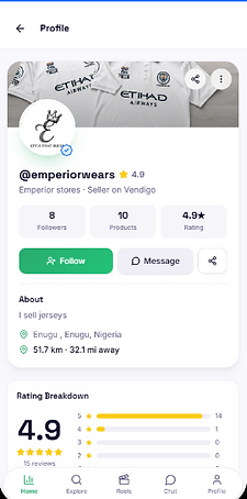 Vendigo Seller Profile screen