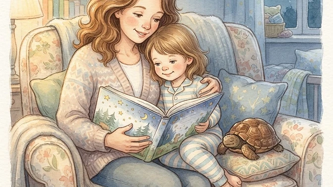 A parent and child sharing a storybook together