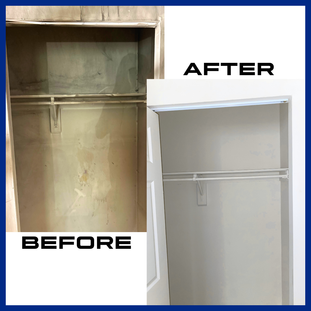 Fire and smoke damage closet restoration before and after