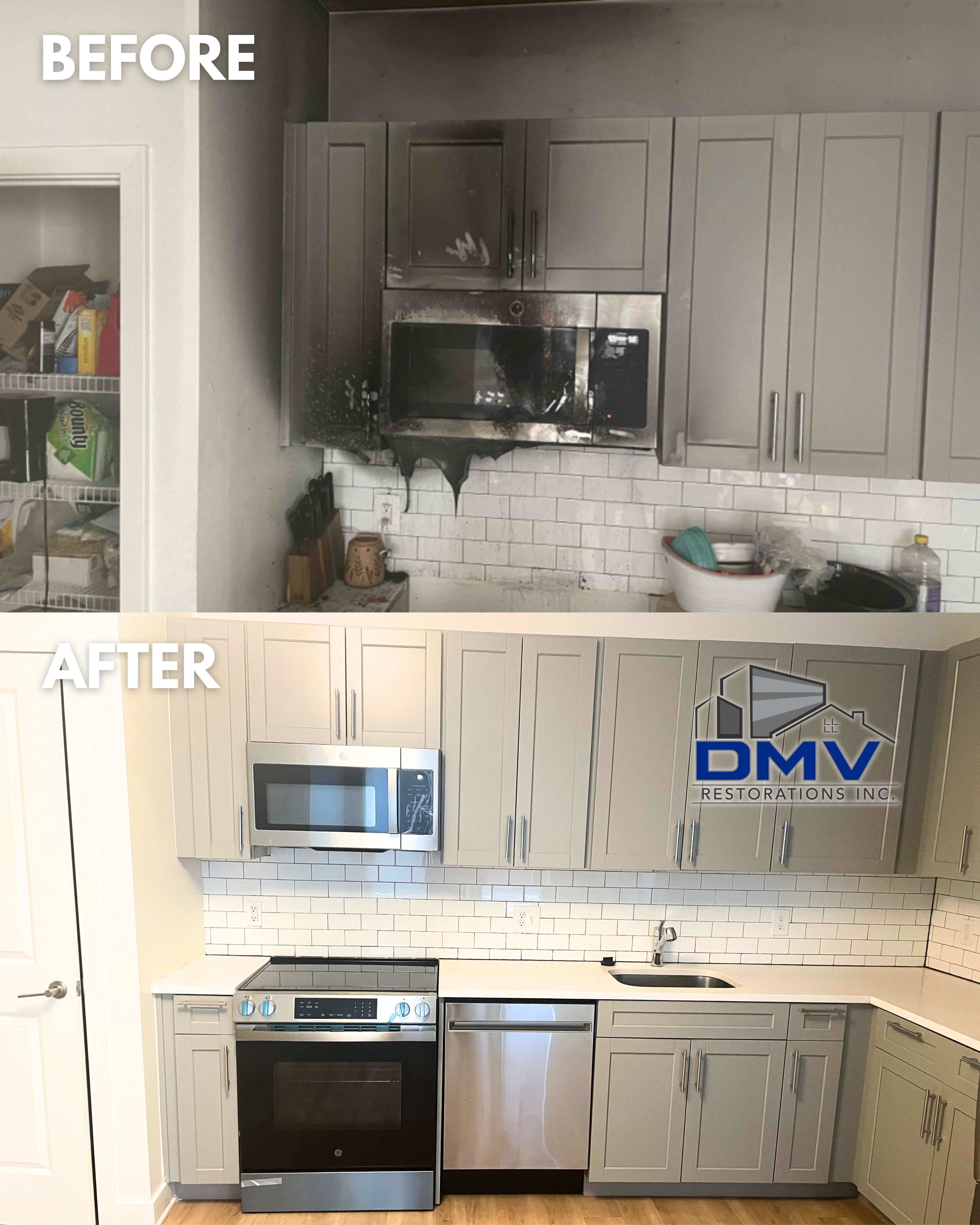 Multifamily kitchen fire restoration before and after