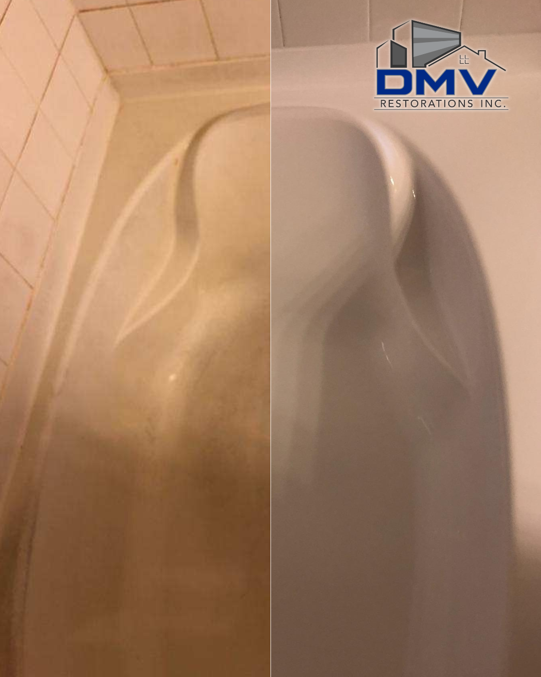 Tub reglazing before and after: stained to glossy white