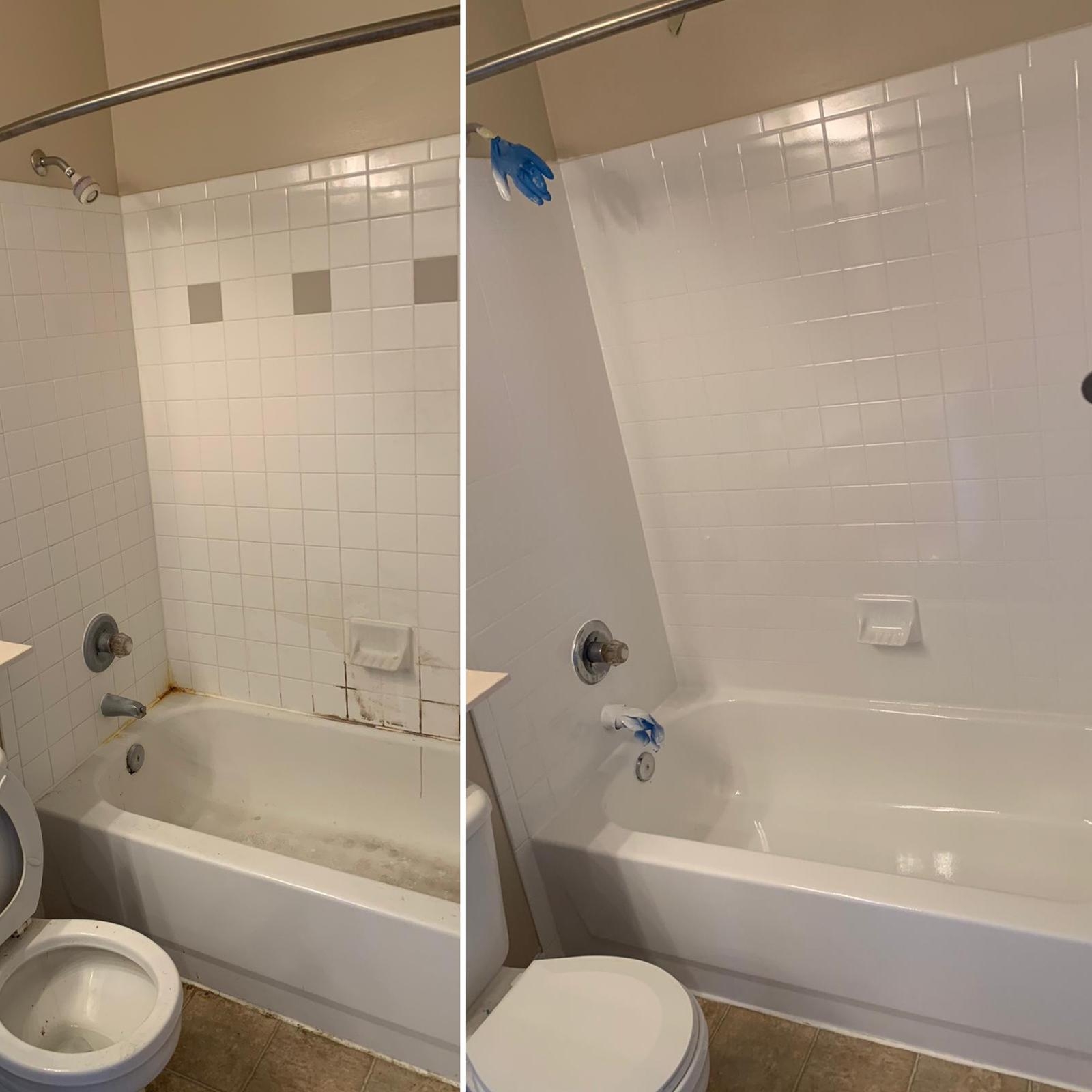Tub and tile reglazing before and after covering accent tiles