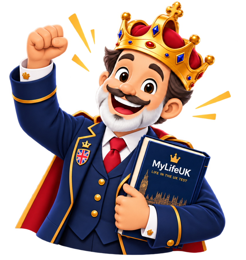 Mascote MyLifeUK comemorando