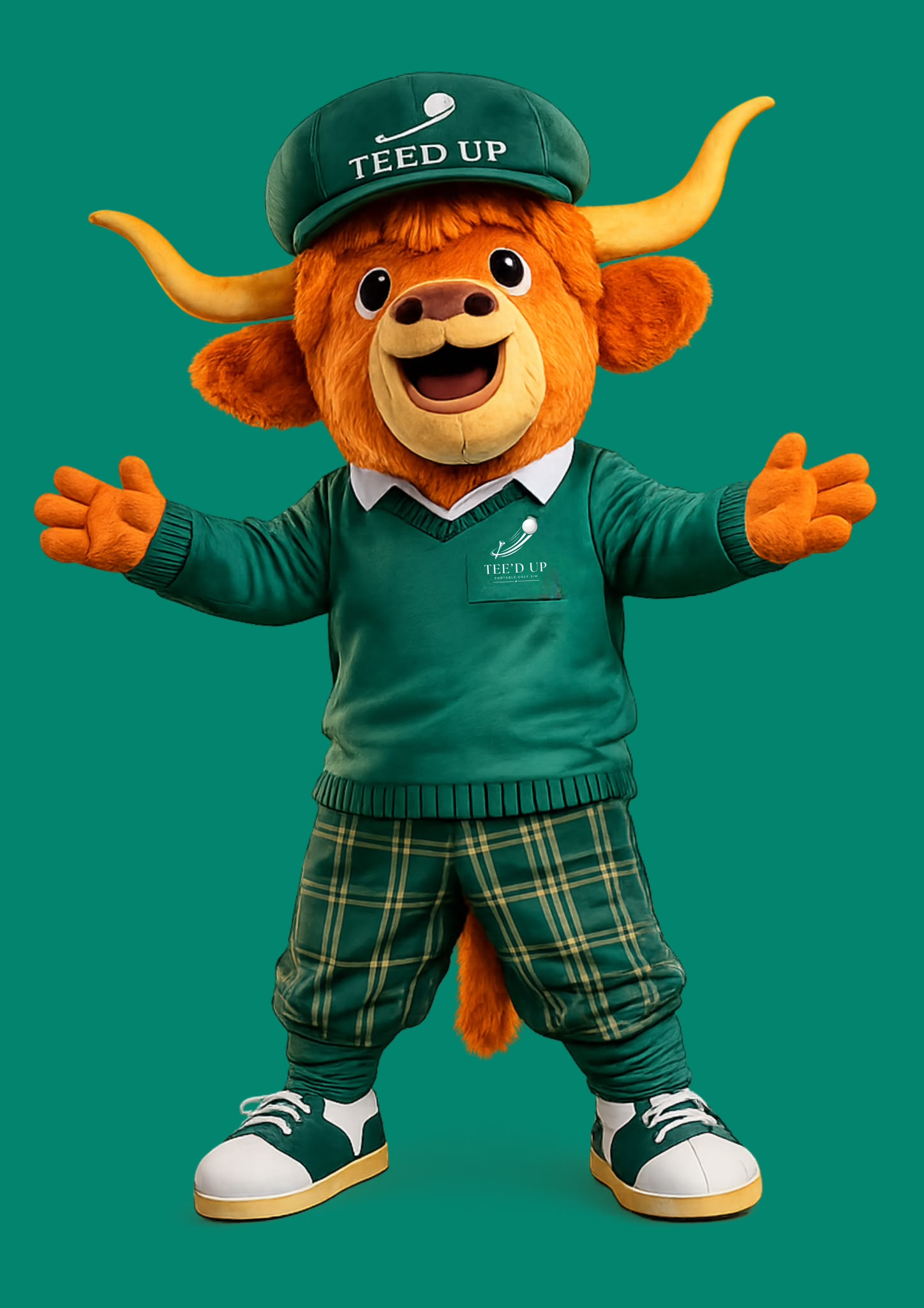 Tee'd Up Highland cow mascot