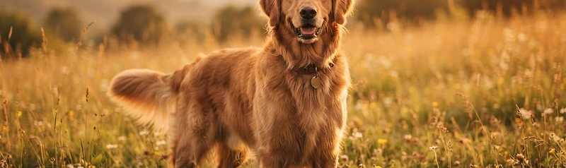A majestic retriever bathed in warm golden-hour light
