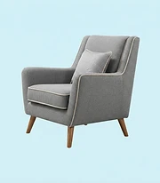 Grey upholstered armchair