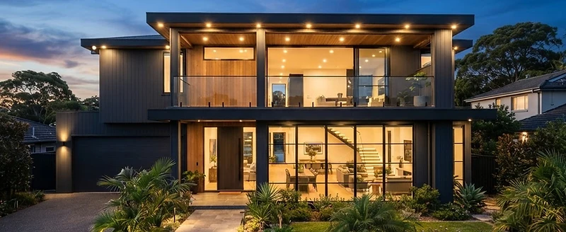 Modern luxury house at dusk