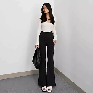 Celana Fit and Flare Pants Cutbray Scuba Pinggang Highwaist