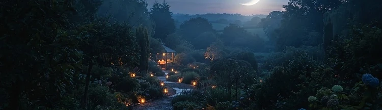 A twilight garden at dusk