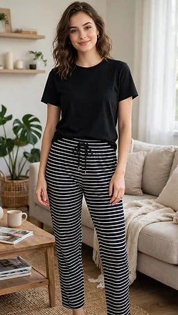 Girls Stretching Trouser - Black with White Lining / Stripes