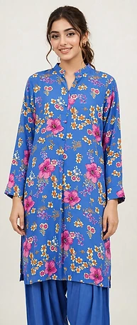 Stunning Blue Floral One-Piece Shirt in premium Georgette fabric